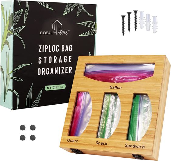 Eideal Home Bamboo Ziploc Bag Storage Organizer