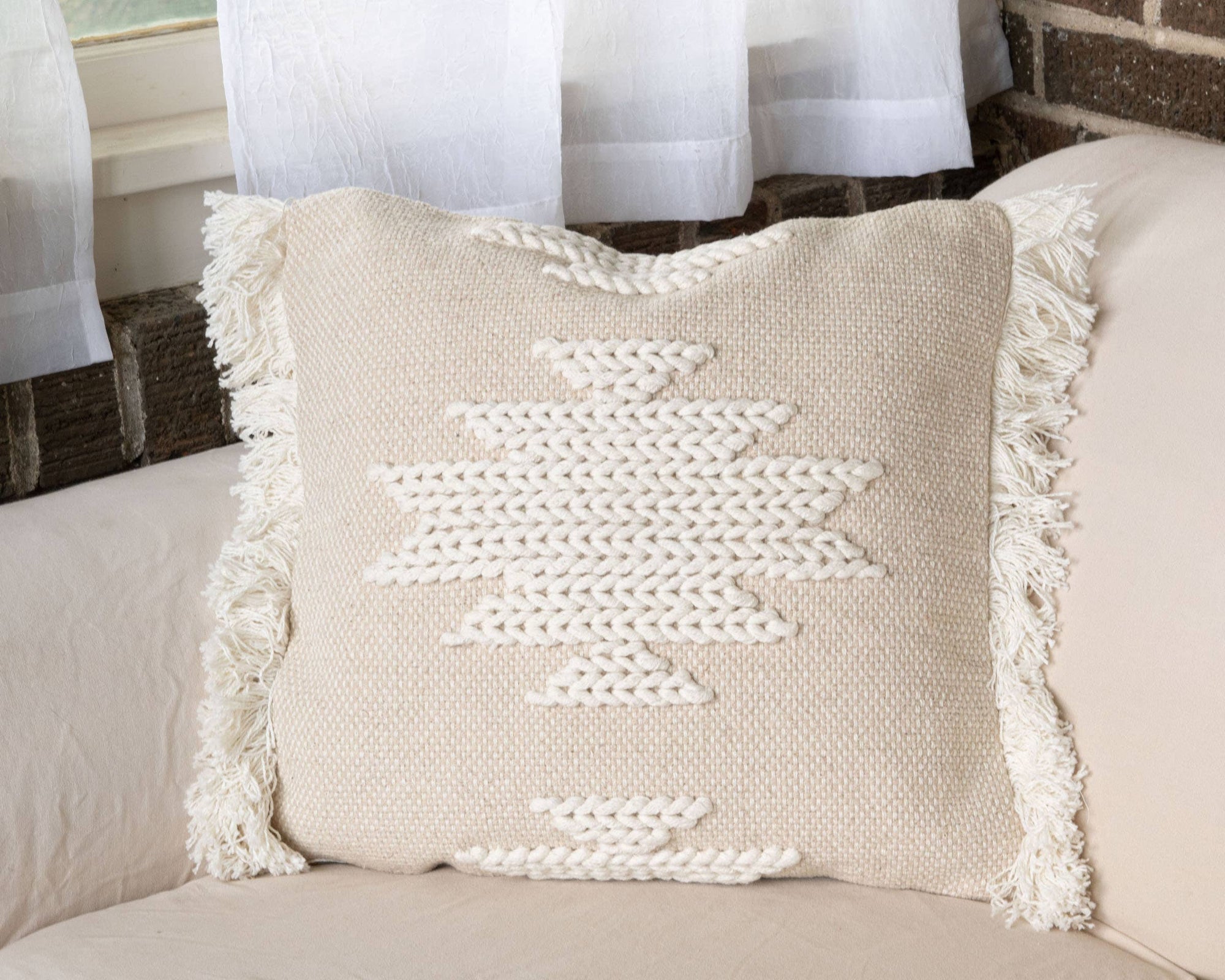 18X18 Hand Woven Auden Pillow White