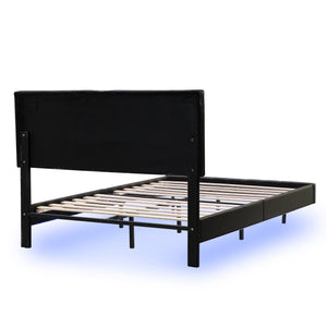 Full Size Floating Bed Frame with LED Lights and USB Charging