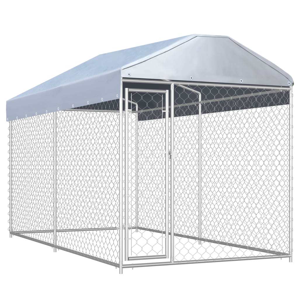 Outdoor Dog Kennel with Canopy Top - 150.4"x75.6"x88.6"