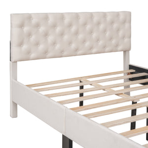 Full Size Upholstered Linen Platform Bed