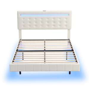 Full Size Floating Bed Frame with LED Lights and USB Charging