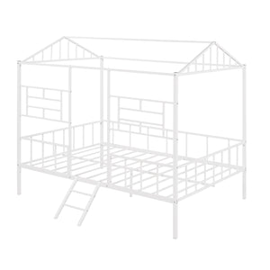 Full Size Metal House Bed Frame with Slatted Support - No Box Spring Needed