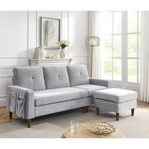 80' Convertible Sectional Sofa Couch;  3 Seats L-shape Sofa with Removable Cushions and Pocket;  Rubber Wood Legs