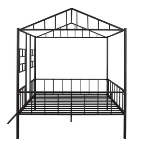 Full Size Metal House Bed Frame with Slatted Support - No Box Spring Needed