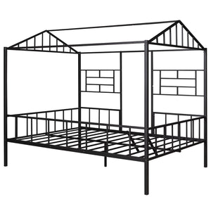 Full Size Metal House Bed Frame with Slatted Support - No Box Spring Needed