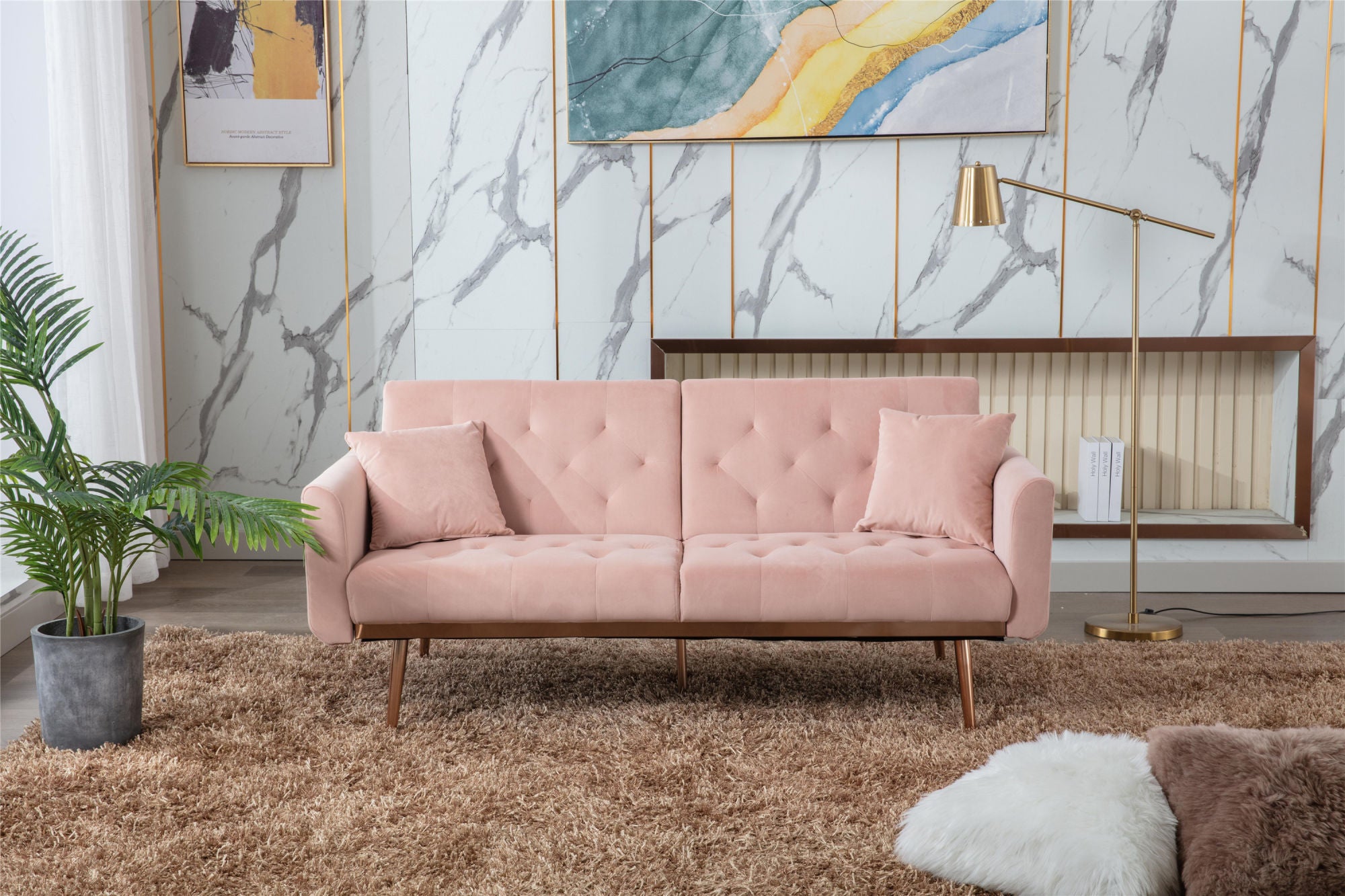 Velvet Sofa with Rose Gold Metal Feet