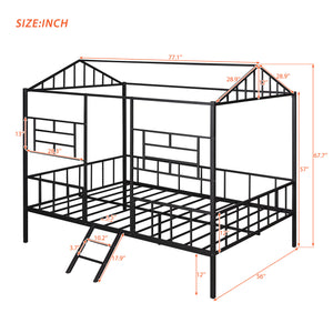 Full Size Metal House Bed Frame with Slatted Support - No Box Spring Needed