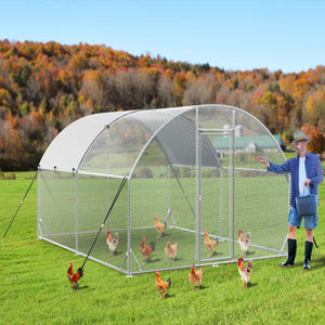 Large Metal Chicken Coop Upgrade Tri-Supporting Wire Mesh Chicken Run,Chicken Pen with Water-Resident & Anti-UV Cover,Duck Rabbit House Outdoor (10'W x 13'L x 6.5'H)