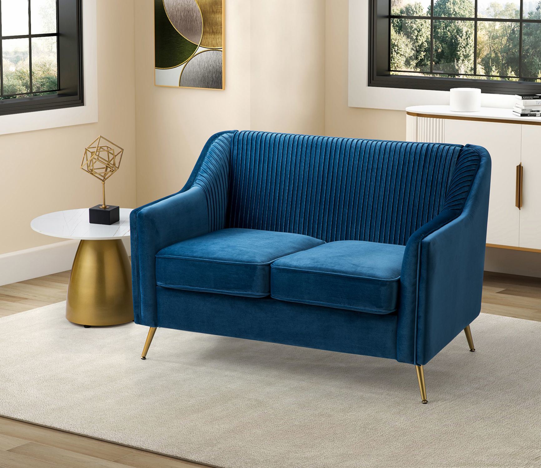 50" Wide Loveseat ; 2-Seat Sofa Couch Tufted Upholstered Love Seat with Gold Metal Feet