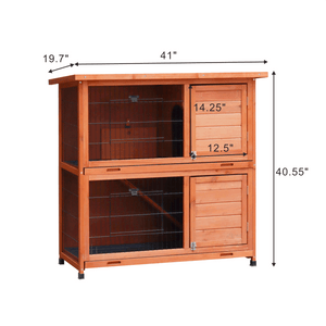 2-Story Waterproof Rabbit Hutch with Non-Slip Run and 2 Removable No-Leak Trays