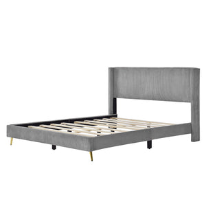 Queen Size Corduroy Platform Bed with Metal Legs