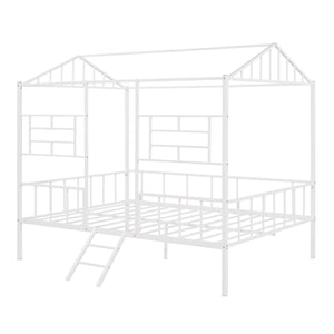 Full Size Metal House Bed Frame with Slatted Support - No Box Spring Needed