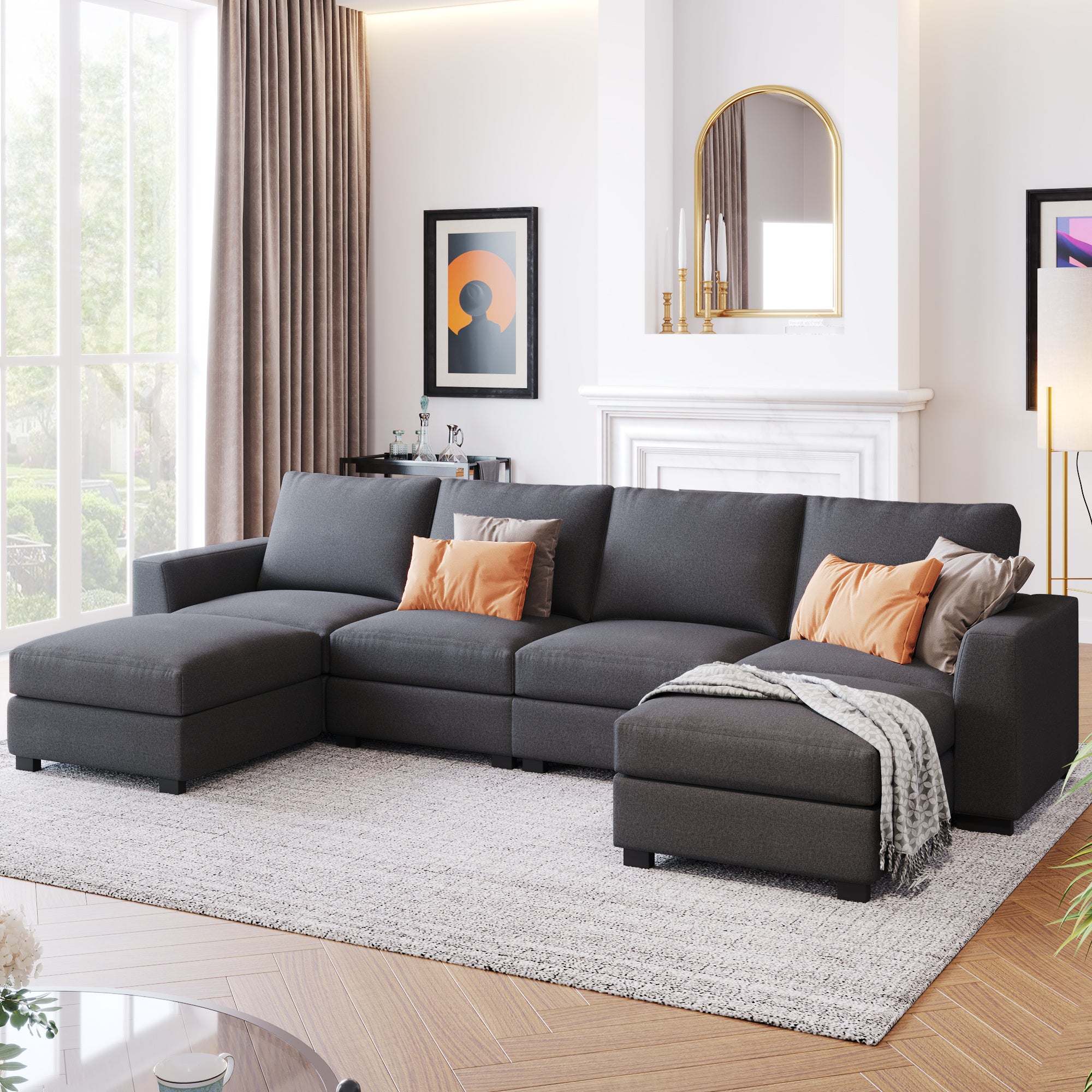 U-Shaped Sofa with Removable Ottomans - 3 Pieces