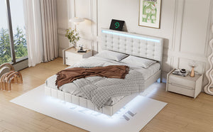 Full Size Floating Bed Frame with LED Lights and USB Charging