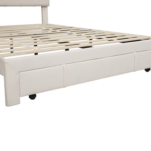 Queen Size Velvet Upholstered Platform Bed with Large Drawer