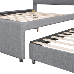 Full Size Upholstered Platform Bed with Pull-out Twin Size Trundle and 3 Drawers