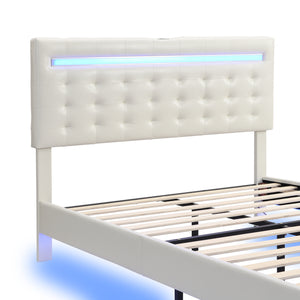 Full Size Floating Bed Frame with LED Lights and USB Charging