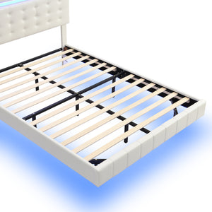 Full Size Floating Bed Frame with LED Lights and USB Charging