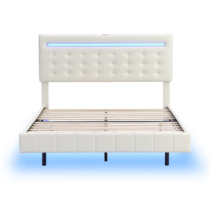 Full Size Floating Bed Frame with LED Lights and USB Charging