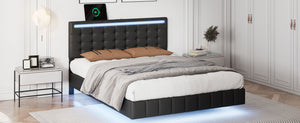 Full Size Floating Bed Frame with LED Lights and USB Charging