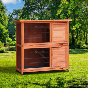 2-Story Waterproof Rabbit Hutch with Non-Slip Run and 2 Removable No-Leak Trays