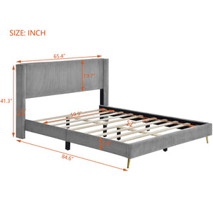 Queen Size Corduroy Platform Bed with Metal Legs