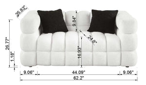 62.2length ,35.83\" deepth ,human body structure for USA people, marshmallow sofa,boucle sofa ,White color,3 seater