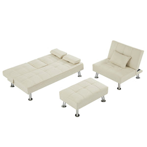 Fabric Folding Sofa Bed with 2 Cup Holders