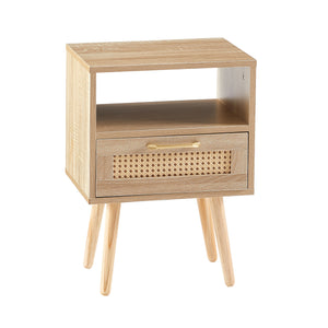 15.75" Rattan End table with drawer and solid wood legs