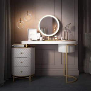 Modern Makeup Vanity Table With LED Lighted Mirror With Movable Top