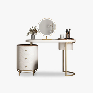 Modern Makeup Vanity Table With LED Lighted Mirror With Movable Top