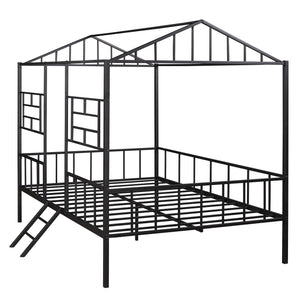 Full Size Metal House Bed Frame with Slatted Support - No Box Spring Needed