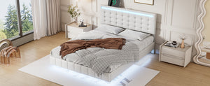 Full Size Floating Bed Frame with LED Lights and USB Charging