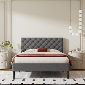 Full Size Upholstered Linen Platform Bed