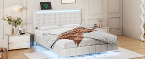 Full Size Floating Bed Frame with LED Lights and USB Charging