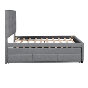 Full Size Upholstered Platform Bed with Pull-out Twin Size Trundle and 3 Drawers