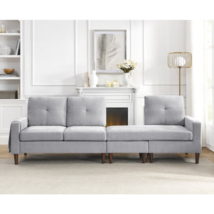 80' Convertible Sectional Sofa Couch;  3 Seats L-shape Sofa with Removable Cushions and Pocket;  Rubber Wood Legs