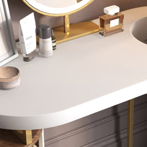 Modern Makeup Vanity Table With LED Lighted Mirror With Movable Top