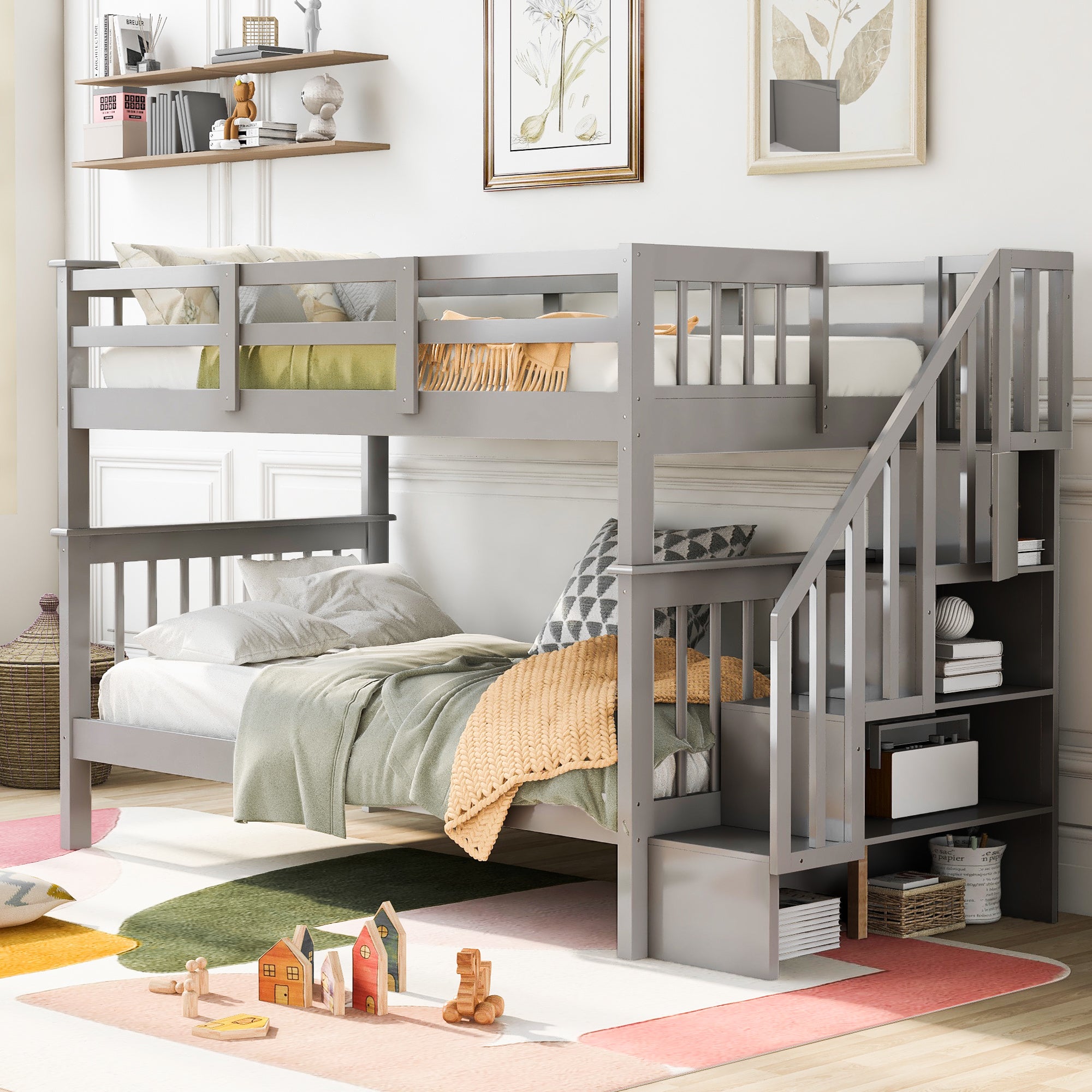 Stairway Twin-Over-Twin Bunk Bed with Storage and Guard Rail