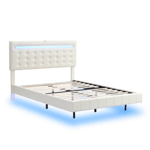 Full Size Floating Bed Frame with LED Lights and USB Charging