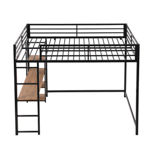 Full Size Metal Loft Bed with Built-in Desk and Storage Shelves