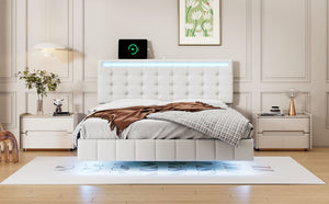 Full Size Floating Bed Frame with LED Lights and USB Charging