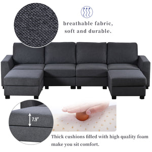 U-Shaped Sofa with Removable Ottomans - 3 Pieces