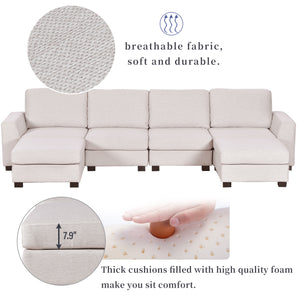 U-Shaped Sofa with Removable Ottomans - 3 Pieces