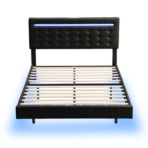 Full Size Floating Bed Frame with LED Lights and USB Charging