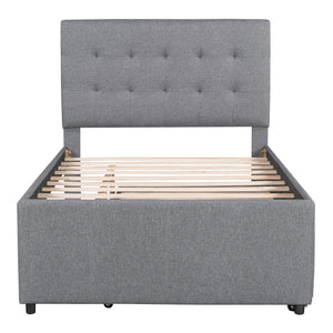 Full Size Upholstered Platform Bed with Pull-out Twin Size Trundle and 3 Drawers