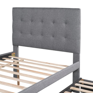 Full Size Upholstered Platform Bed with Pull-out Twin Size Trundle and 3 Drawers