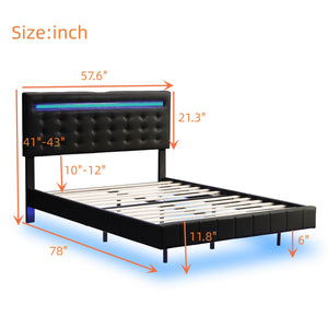 Full Size Floating Bed Frame with LED Lights and USB Charging