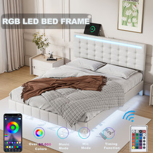 Full Size Floating Bed Frame with LED Lights and USB Charging